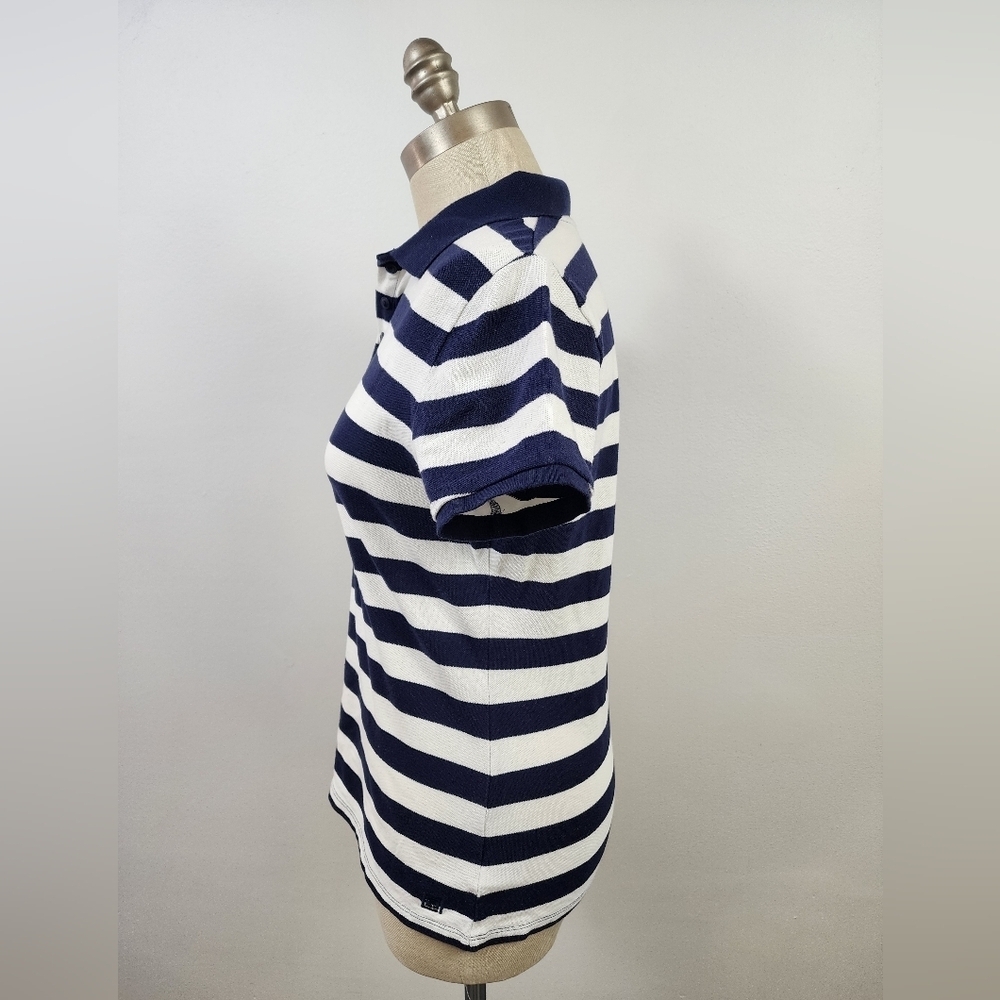 Liz Claiborne Blue White Striped Polo Shirt Nautical Preppy Size Medium - Picture 3 of 9